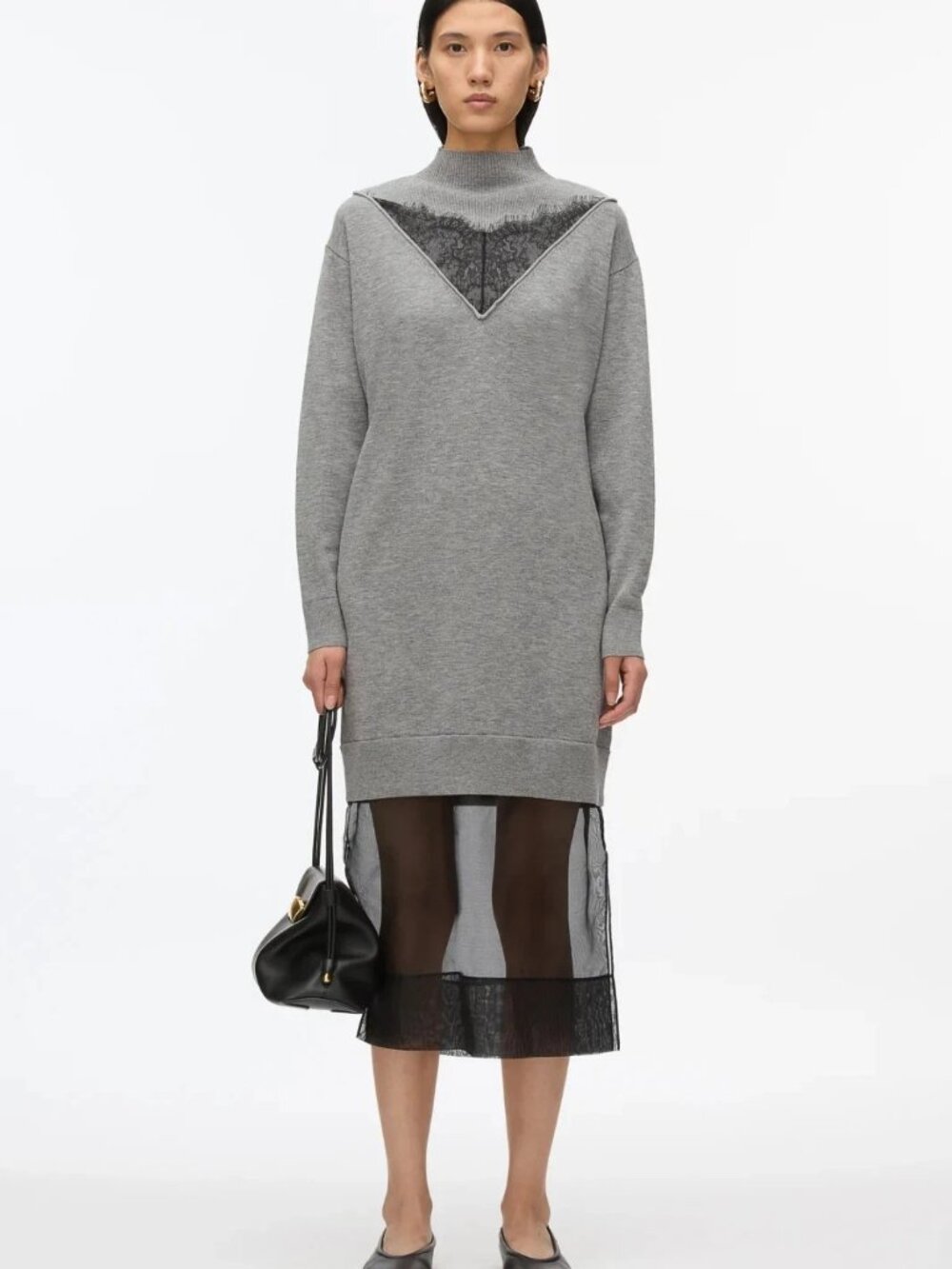 NWT Phillip Lim Women's Gray Mockneck Knit Dress With Lace Inlay Size M